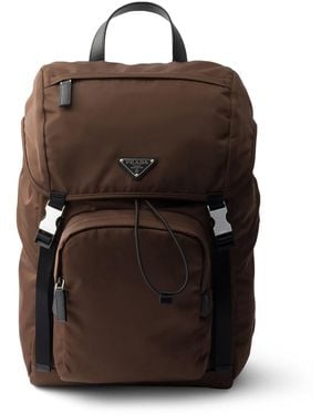 Prada Re-Nylon And Saffiano Leather Backpack - Brown