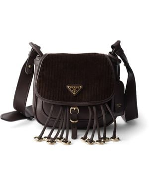 Prada Mini Leather And Corduroy Corsaire Shoulder Bag - Black