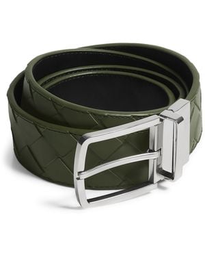 Bottega Veneta Leather Intrecciato Reversible Belt - Green