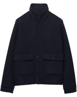 Prada Cashmere Stand-Collar Bomber Jacket - Blue