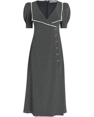 Alessandra Rich Silk Polka Dot Midi Dress - Black