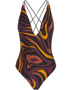 PUCCI Marmo Print V-Neck Swimsuit - Red