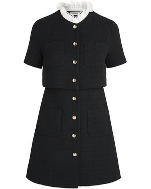 Sandro Tweed Ruffle-Collar Mini Dress - Black