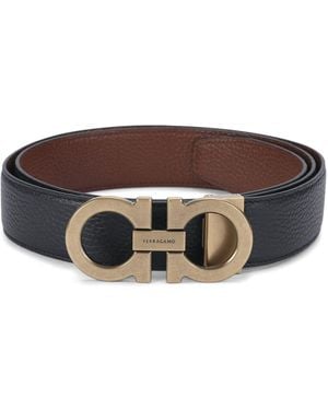 Ferragamo Leather Double Gancini Belt - Brown