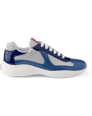 Prada Patent Leather-Mesh America's Cup Trainers - Blue