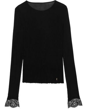 Saint Laurent Silk Lace-Trim Cassandre T-Shirt - Black