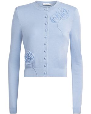 Self-Portrait Lace-Embroidered Cardigan - Blue