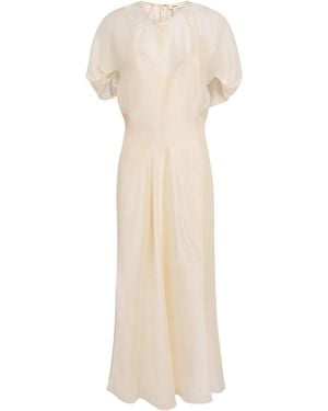 KHAITE Puff-Sleeve Ria Midi Dress - Natural