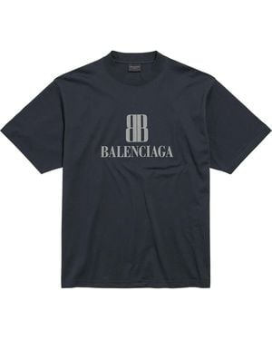 Balenciaga Oversized Cotton Logo T-Shirt - Blue