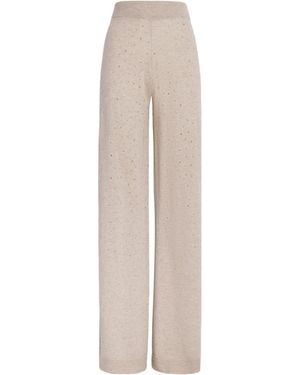 Allude Wool-Cashmere Crystal-Embellished Trousers - White