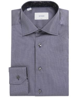 Eton Cotton Twill Puppytooth Slim Shirt - Blue