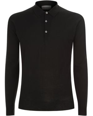 John Smedley Merino Wool Long-Sleeve Polo Shirt - Black