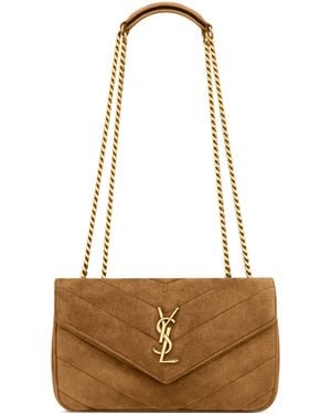Saint Laurent Small Suede Loulou Shoulder Bag - Natural