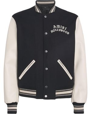 Amiri Leather-Trim Hollywood Bomber Jacket - Blue