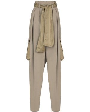 Balmain Cotton Twill High-Waisted Pants - Natural