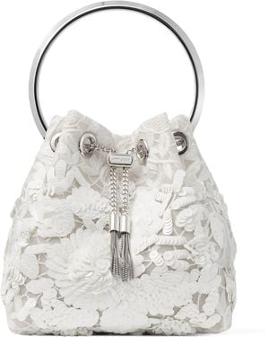 Jimmy Choo Embellished Lace Bon Bon Top-Handle Bag - White