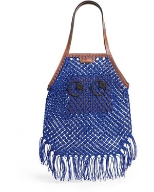 Anya Hindmarch Macrame Fringe Eyes Tote Bag - Blue