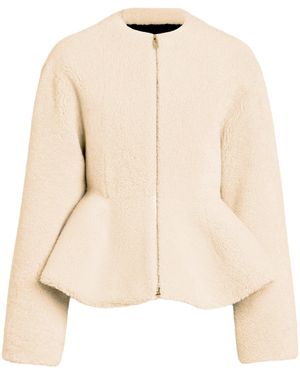 Alaïa Shearling Peplum Jacket - Natural