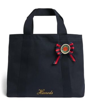 Harrods Medium Cotton Canvas British Rosette Tote Bag - Black
