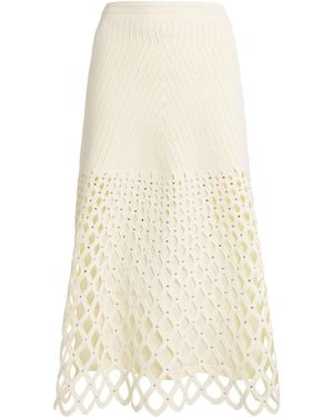 Maje Embellished Crochet Midi Skirt - White