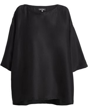Eskandar Silk Plissé Scoop-Neck Top - Black