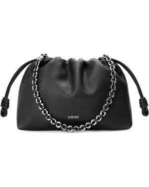 Loewe Medium Leather Flamenco Clutch Shoulder Bag - Black