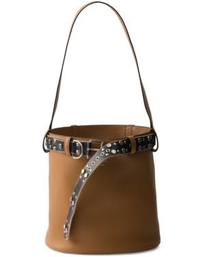 Prada Leather Buckled Bucket Bag - Brown