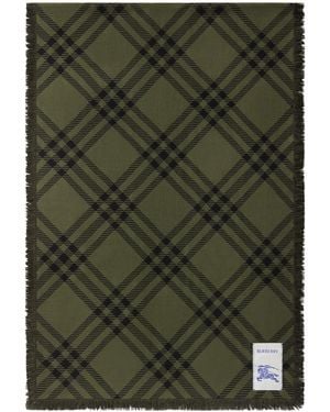 Burberry Silk-Wool Wide Check Scarf - Green