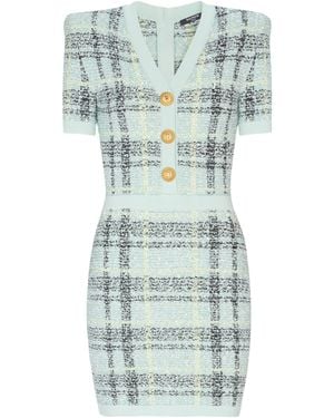 Balmain Tweed Sequin Mini Dress - Blue