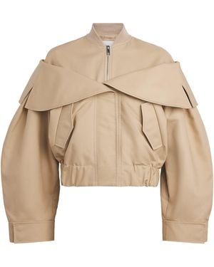 Ganni Organic Cotton Wide-Collar Bomber Jacket - Natural