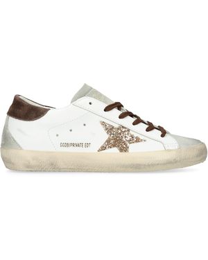 Golden Goose Leather Glittered Super-Star Trainers - Natural