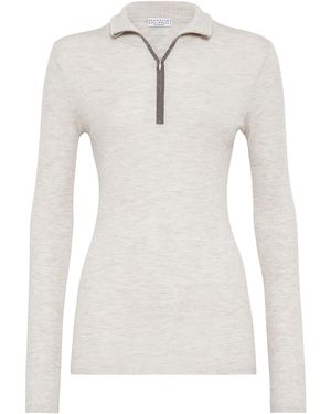 Brunello Cucinelli Wool-Cashmere Half-Zip Jumper - White