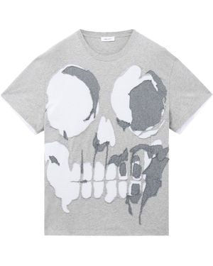 McQueen Skull Distressed T-Shirt - Grey