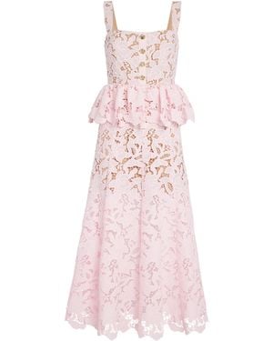 Self-Portrait Lace Peplum Midi Dress - Pink
