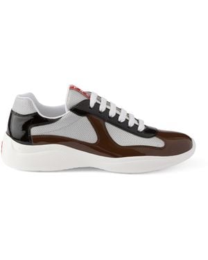 Prada Patent Leather-Mesh America's Cup Trainers - Brown