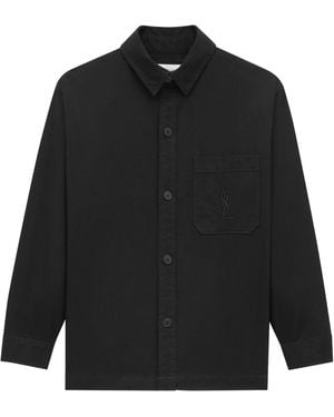 Saint Laurent Cotton-Linen Cassandre Overshirt - Black