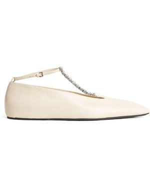 Jil Sander Leather Crystal-Embellished Ballet Flats - White