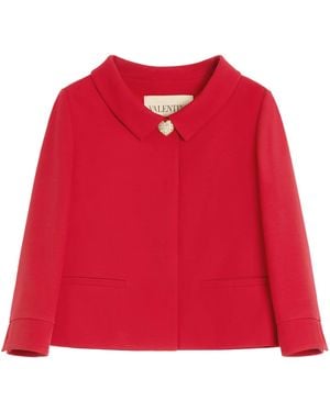 Valentino Wool-Silk Embellished Jacket - Red