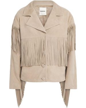 Sandro Suede Fringed Jacket - Natural
