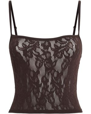Skims Knitted Lace Cropped Cami Top - Brown