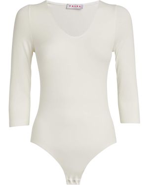 FALKE Cropped-Sleeve V-Neck Bodysuit - White