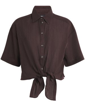 ME+EM Cotton Tie-Front Beach Shirt - Brown