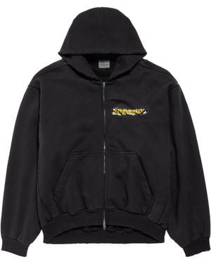 Balenciaga Cotton Spray Logo Zip-Up Hoodie - Black