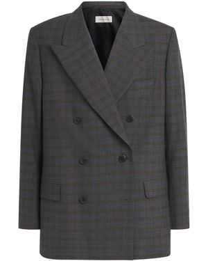 Dries Van Noten Wool Check Double-Breasted Blazer - Black