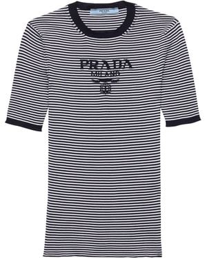 Prada Silk Cropped Logo Jumper - Blue