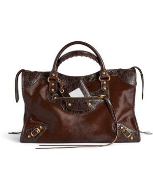 Balenciaga Medium Pony Hair Le City Top-Handle Bag - Brown