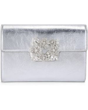 Roger Vivier Mini Leather Efflorescence Envelope Clutch Bag - Grey