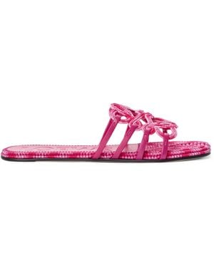 Loewe X Paula's Ibiza Leather Embroidered Petal Anagram Slides - Pink