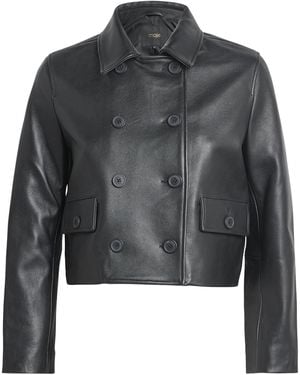 Maje Double-Breasted Leather Jacket - Gray