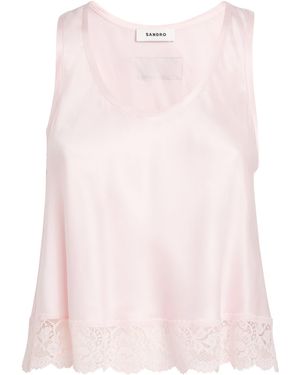 Sandro Satin Lace-Trim Top - Pink
